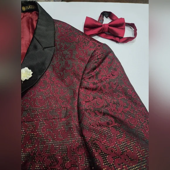 Platini Elegant Red and Black Men's Jacquard Blazer Sz.XL